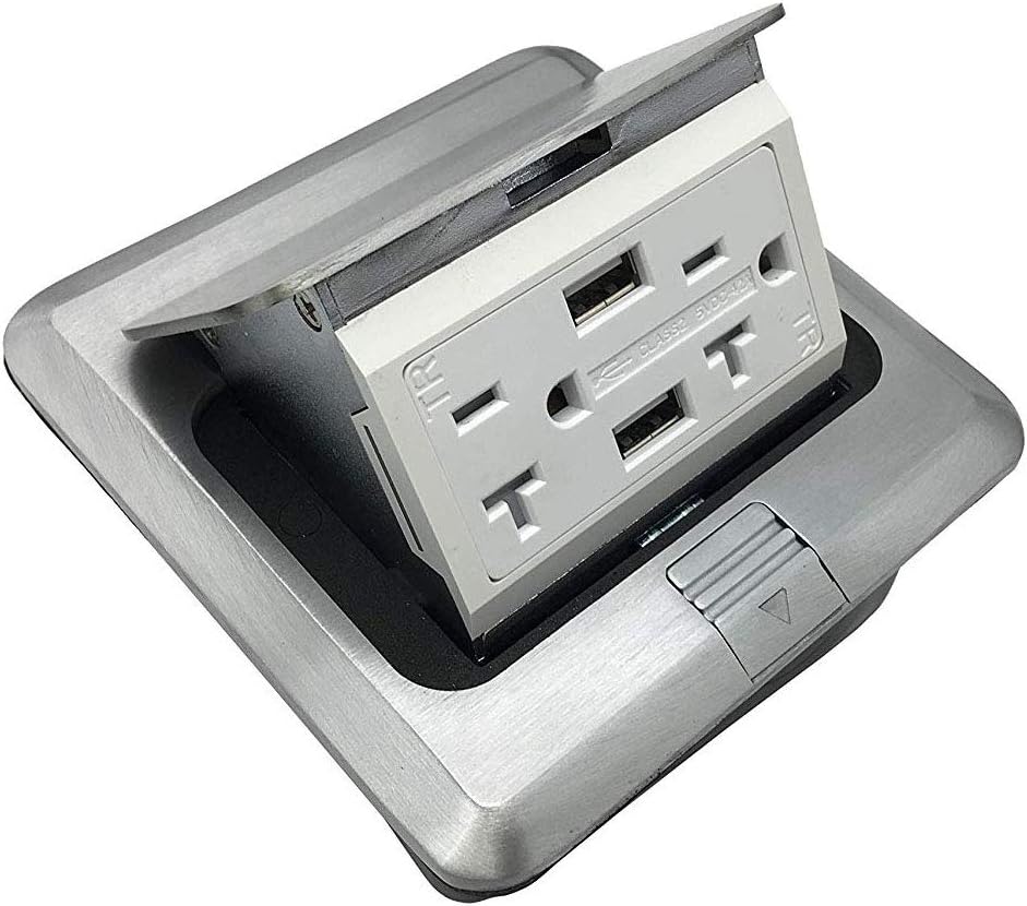 USB Pop Up Receptacle Floor Outlet Countertop Box, Brushed Stainless, Pack of 2 S483593