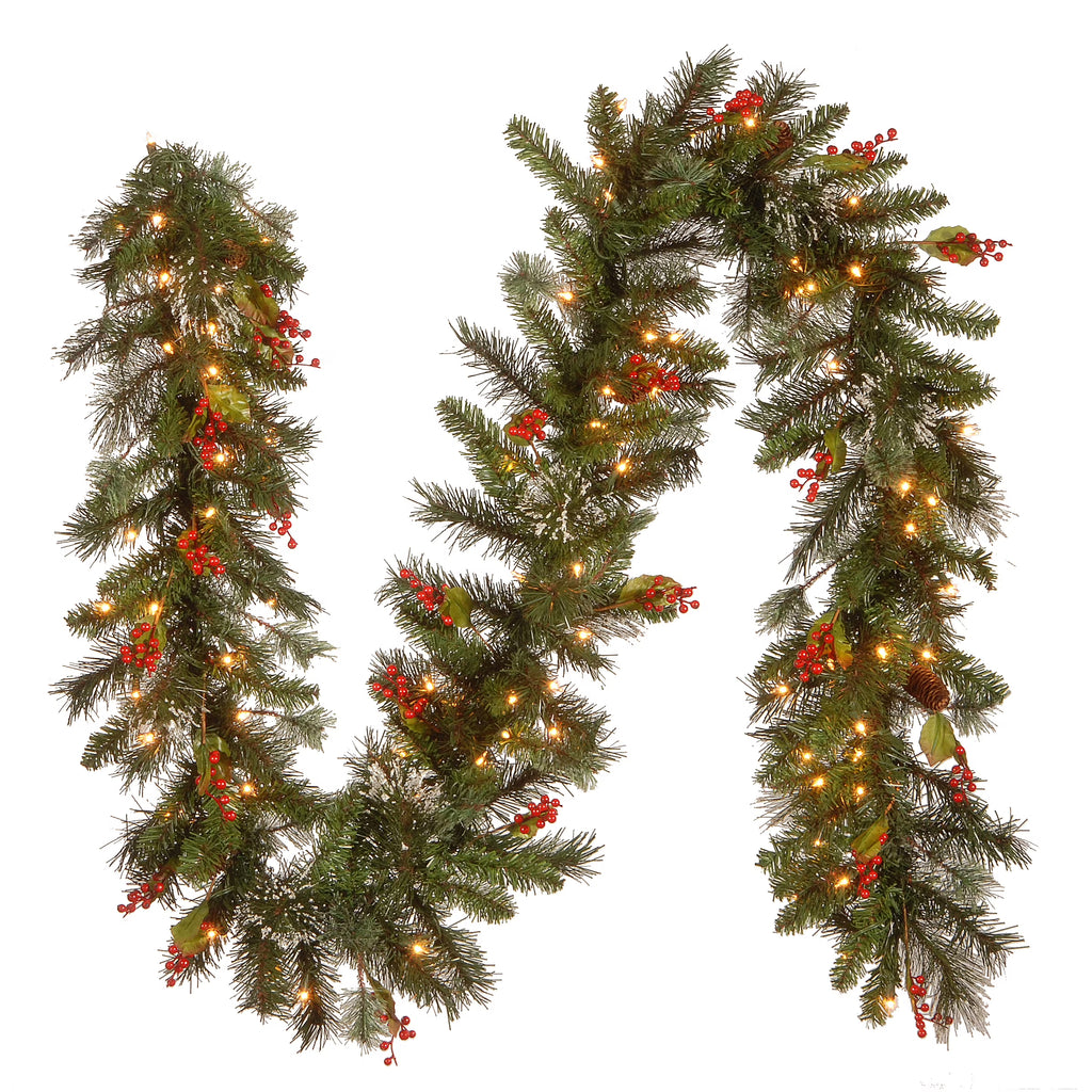 Pre-Lit Artificial Christmas Garland, Green, White Lights, 9 Feet A51330