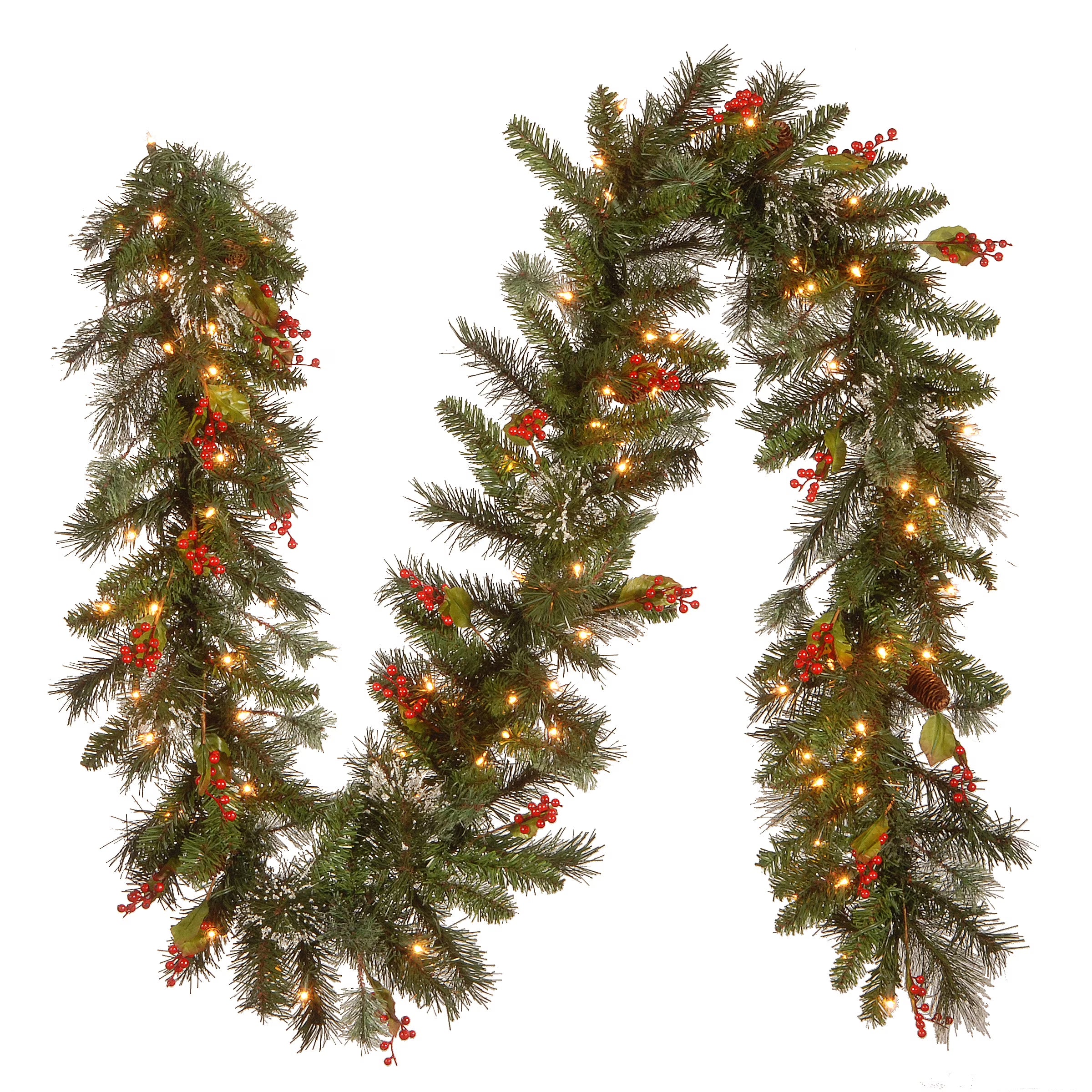 Pre-Lit Artificial Christmas Garland, Green, White Lights, 9 Feet A51330