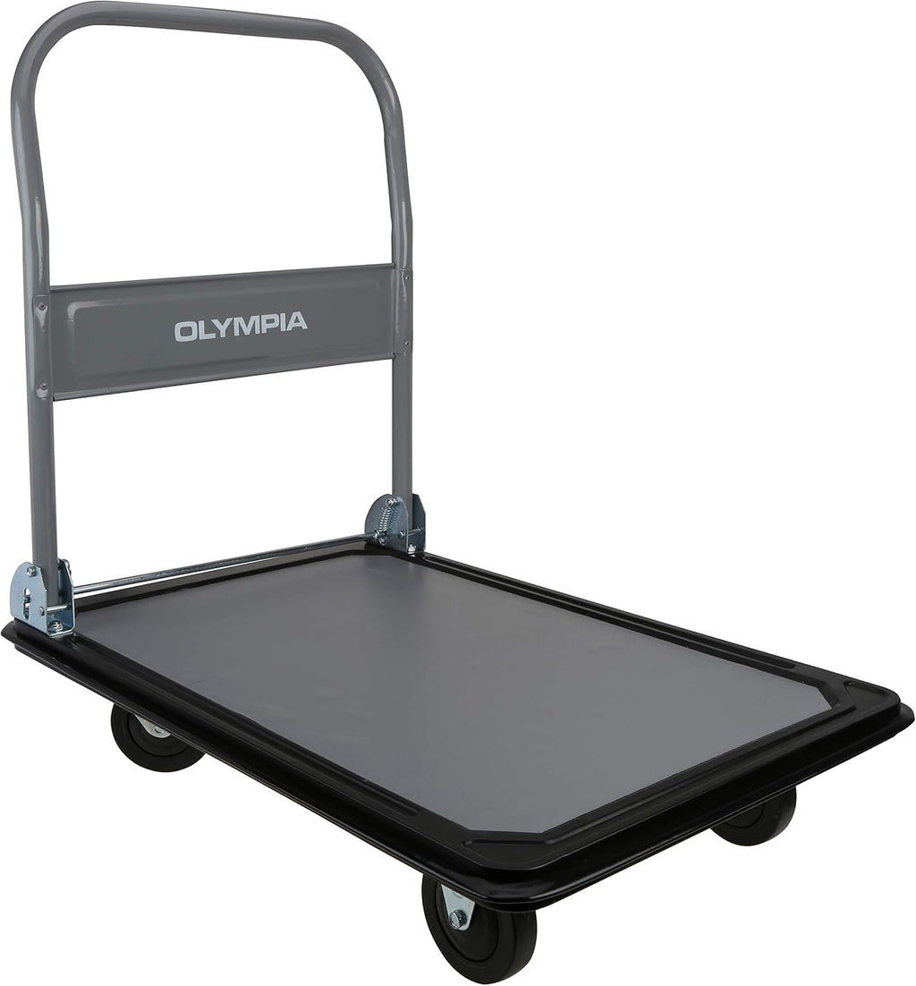 Folding & Rolling Flatbed Cart, Olive Green with Blue Bumper, 600 Lb. Load Capacity, Pack of 2 K9124
