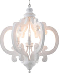 Farmhouse Chandelier 6 Candle Lights Distressed White Wood Light Fixture, 21 INCH M60704