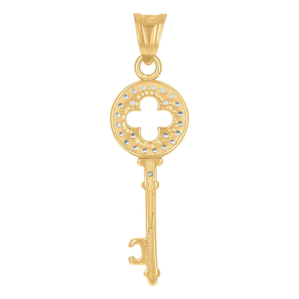 Two Tone Gold CZ Key Charm Pendant Necklace N7162