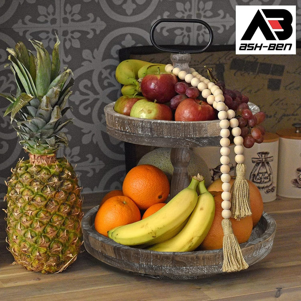 Two Tiered Rotating Wooden Tray with 10 Small & 13 Large Plates F188392