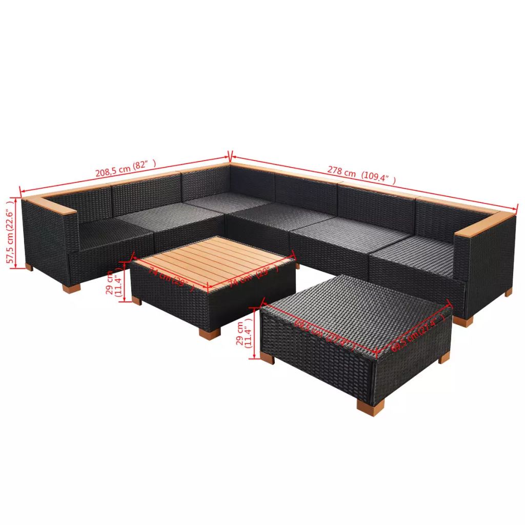 8 Piece Outdoor Poly Rattan Sectional Sofa Set with Ottoman and Coffee Table Z71775