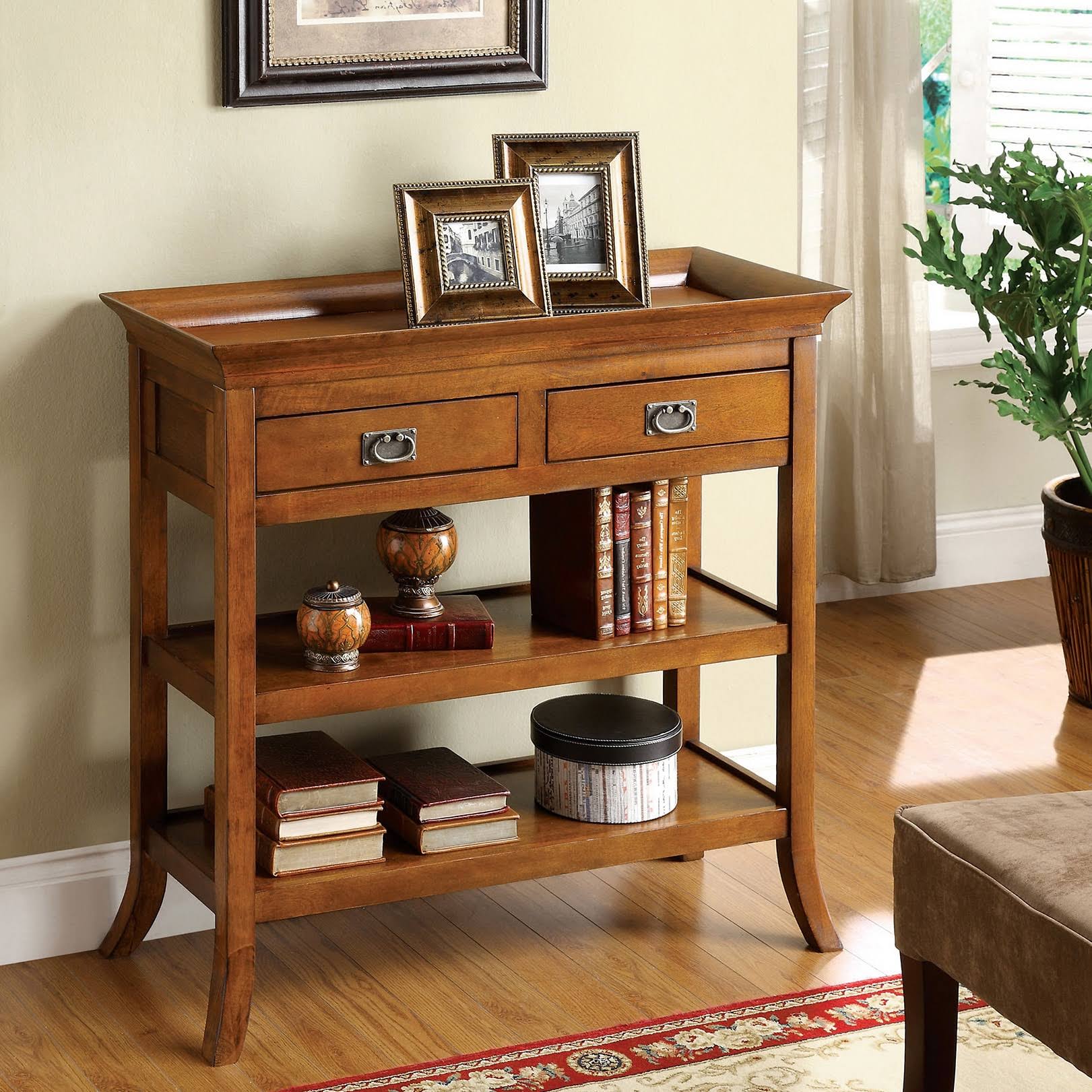Oak Finish Wood 2-Drawer End Table O6862