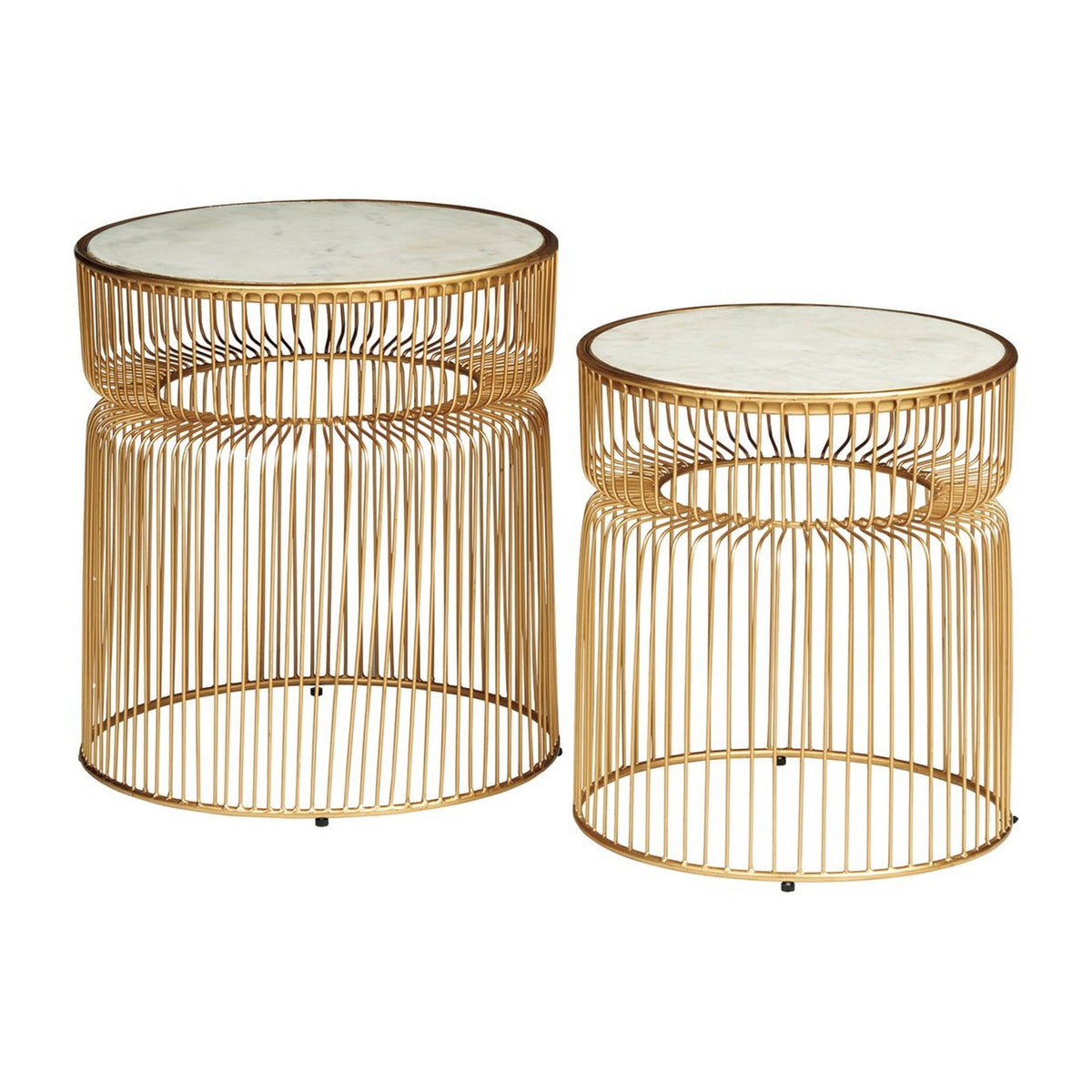 Round Marble Top Accent Table with Metal Base Gold - Set of 2 X14290
