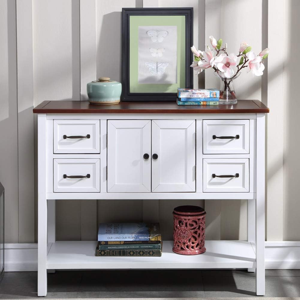Green Wood Buffet Console Table with Drawers & Open Shelf G390054