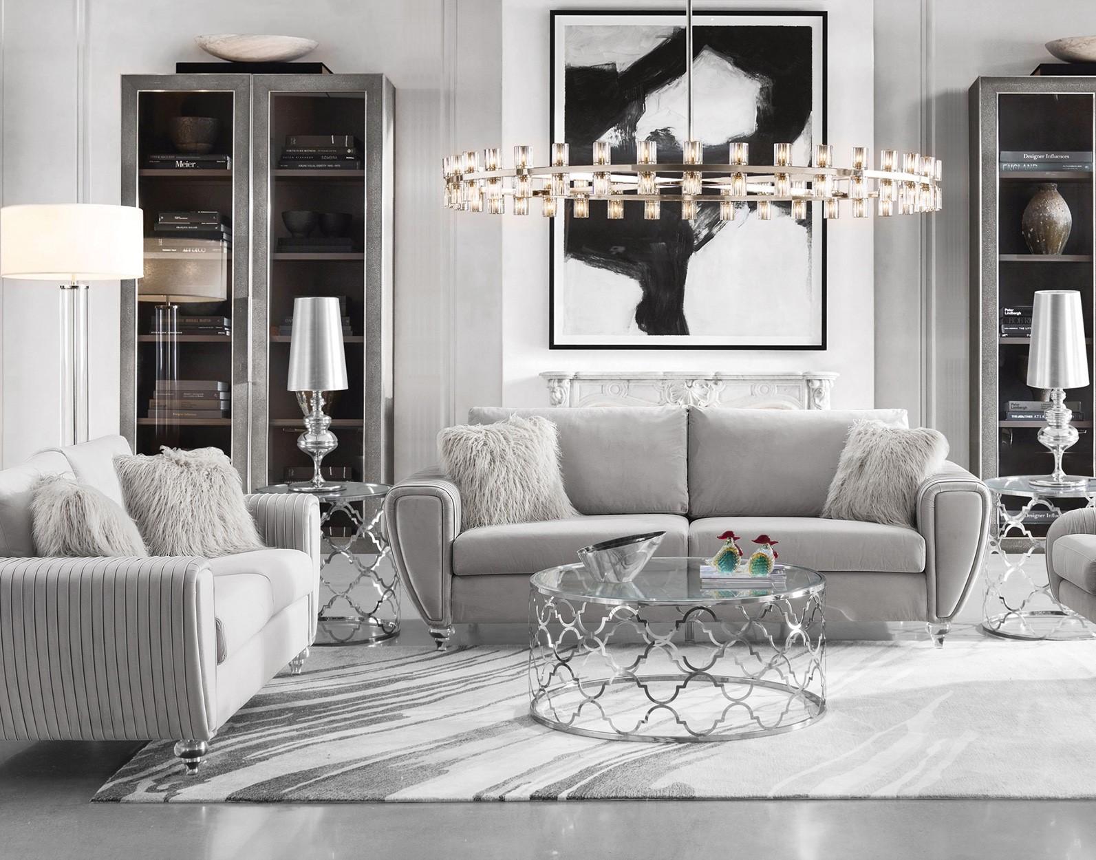 Light Gray Fabric Sofa & Loveseat Set 2 Pcs O53476