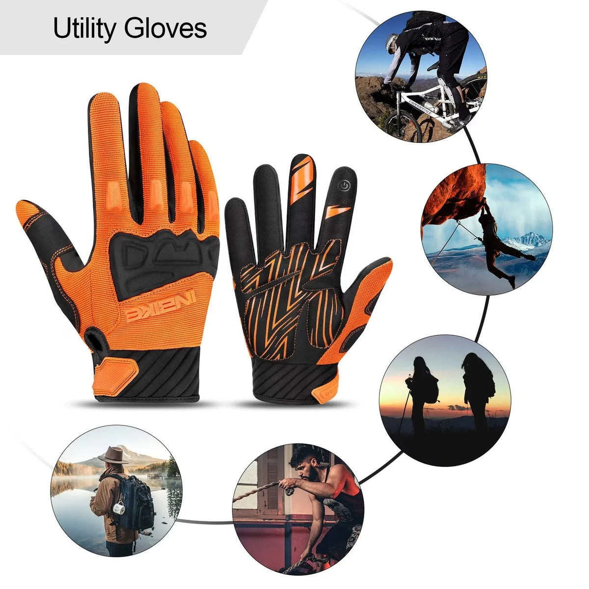 Orange Medium MTB Touchscreen Bike Gloves V7797
