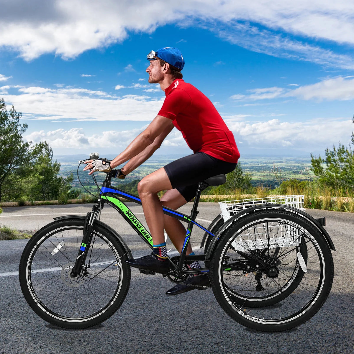 Adult Mountain Tricycle 27.5 Inch 7 Speed Three Wheel Trike Bike with Large Basket Y3573