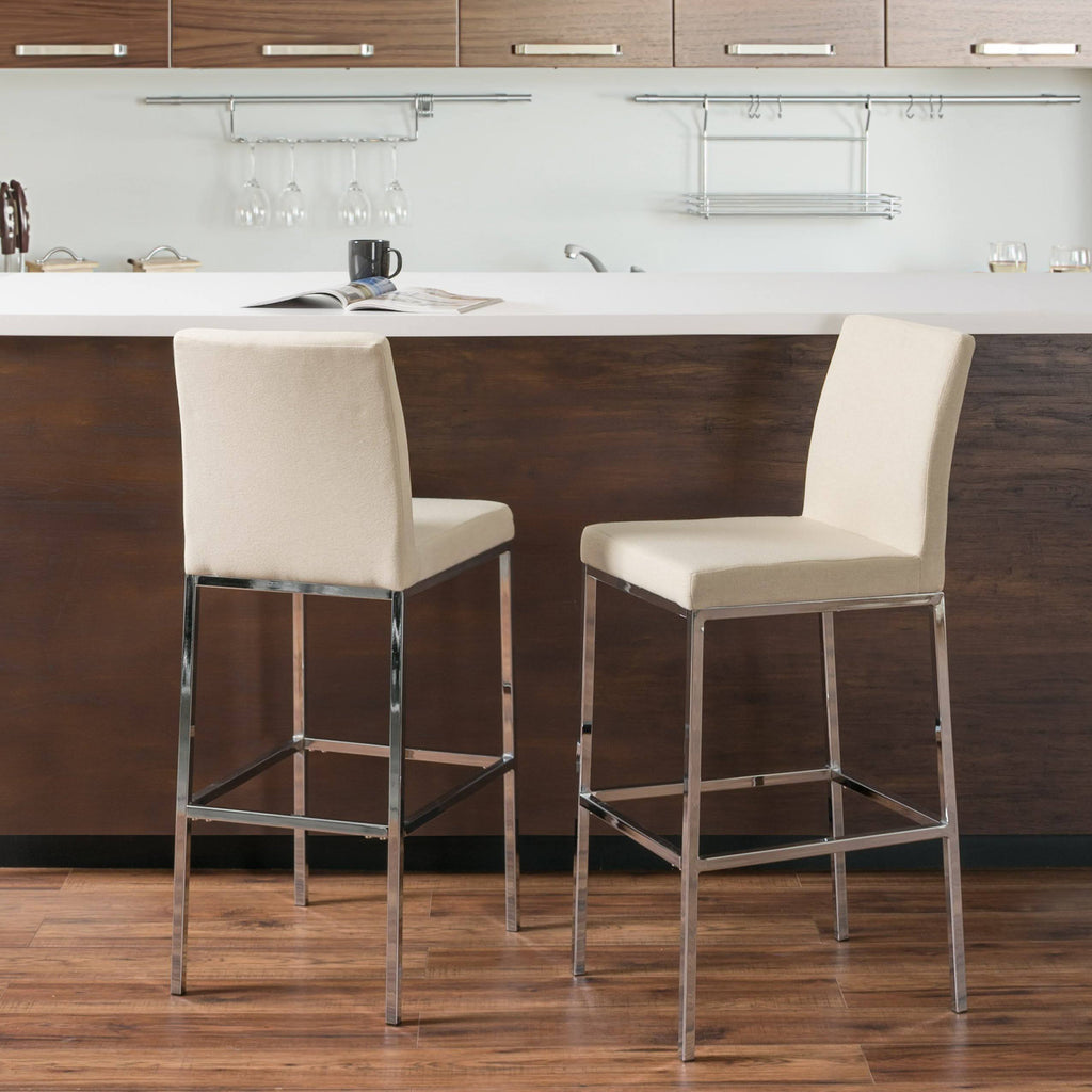 Beige Fabric Barstools with Chrome Legs Set of 2 V1961