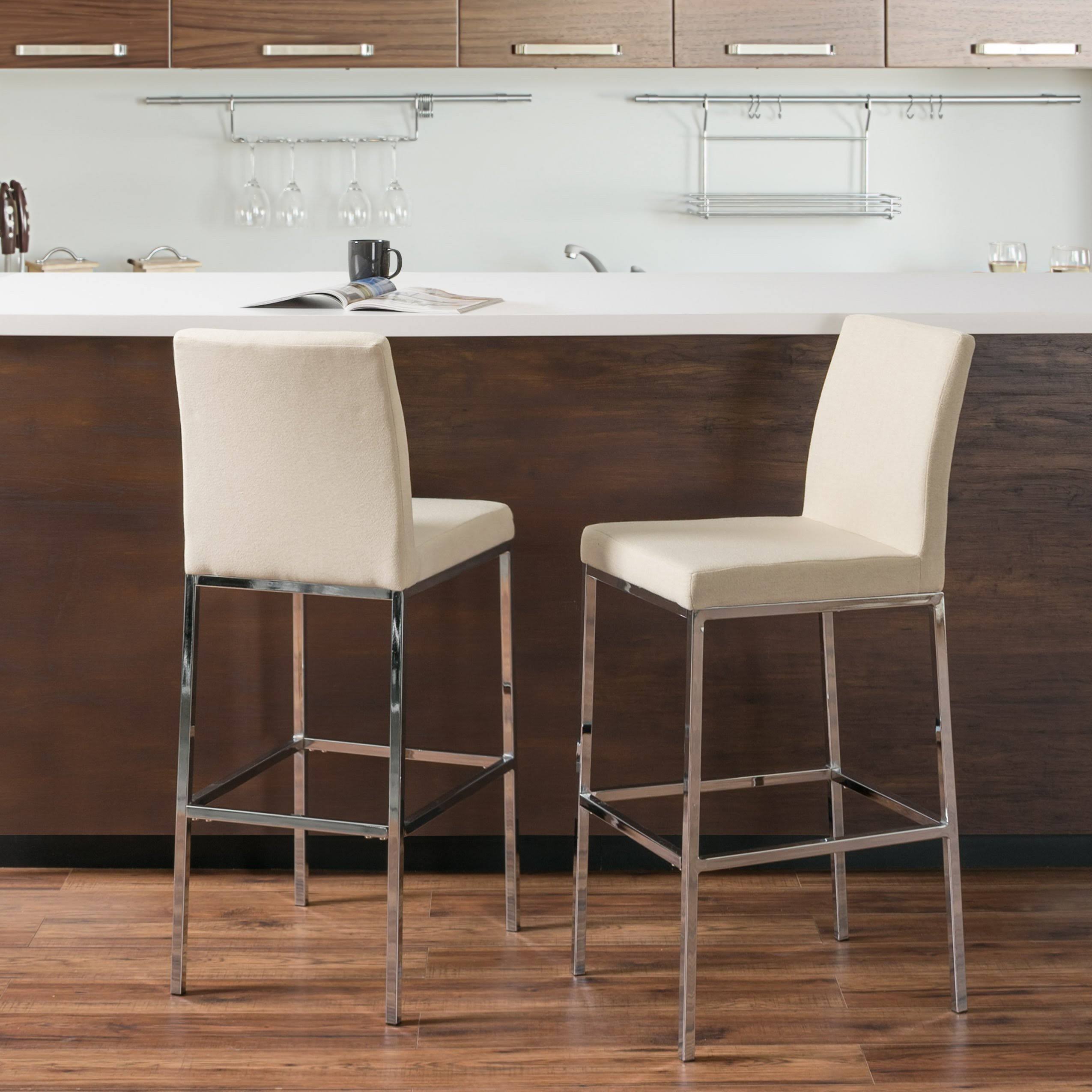 Beige Fabric Barstools with Chrome Legs Set of 2 V1961
