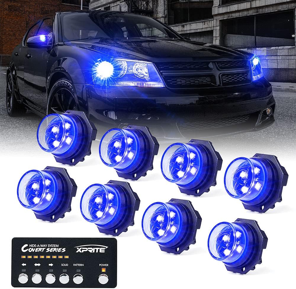 White Amber LED Strobe Lights Kit, Surface Mount Flashing Hazard Warning Light - 8 PCS T74313