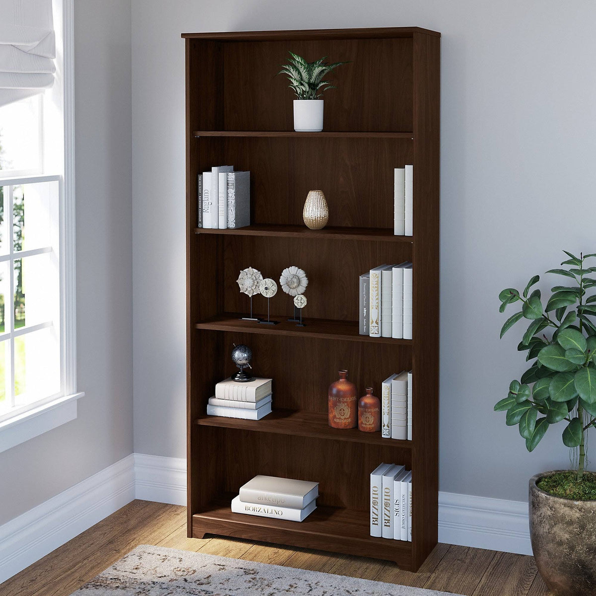5 Shelf Bookcase in Modern Walnut I4665