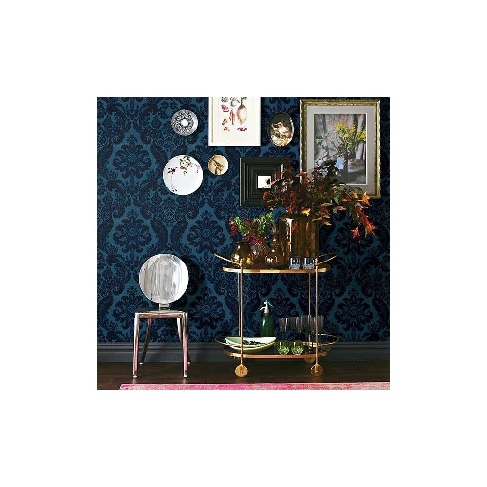 Shadow Blue Damask Wallpaper A824