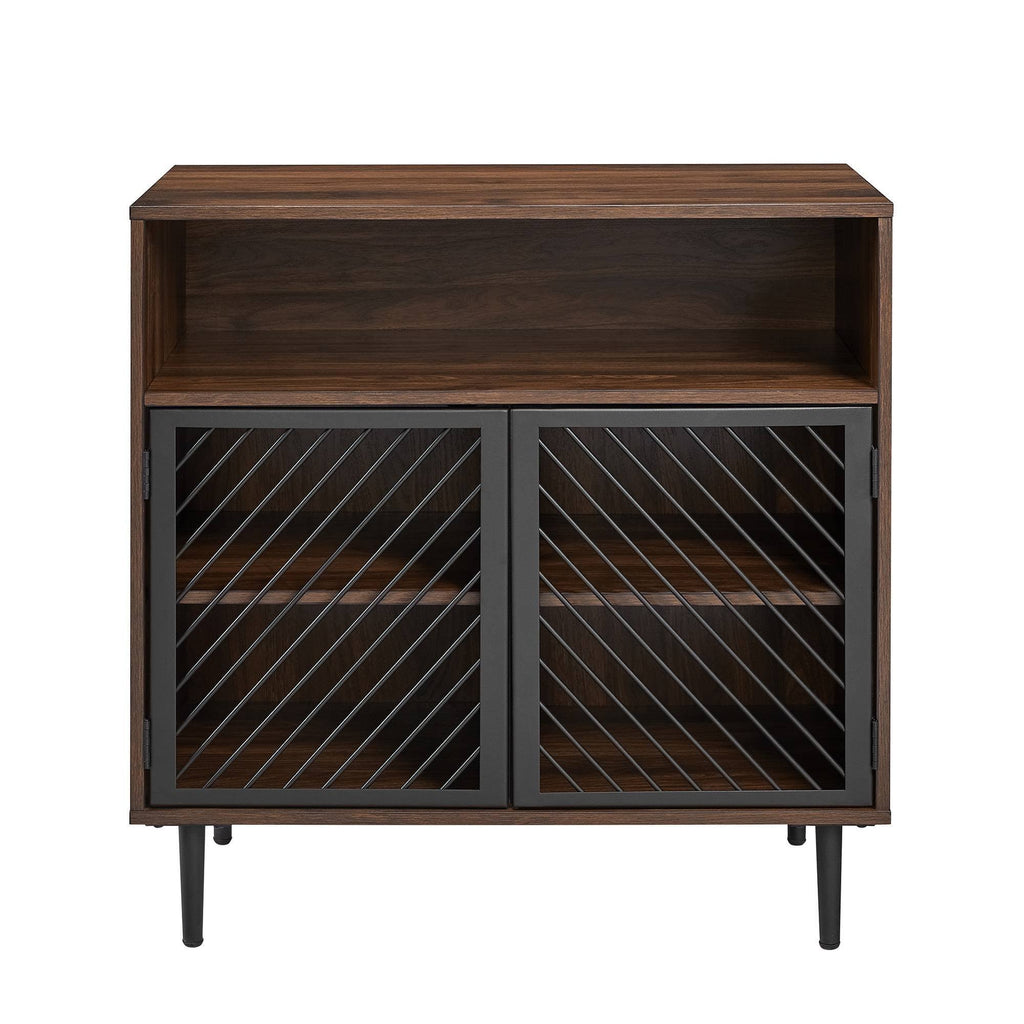 Industrial Metal Door Accent Cabinet Dark Walnut D24493