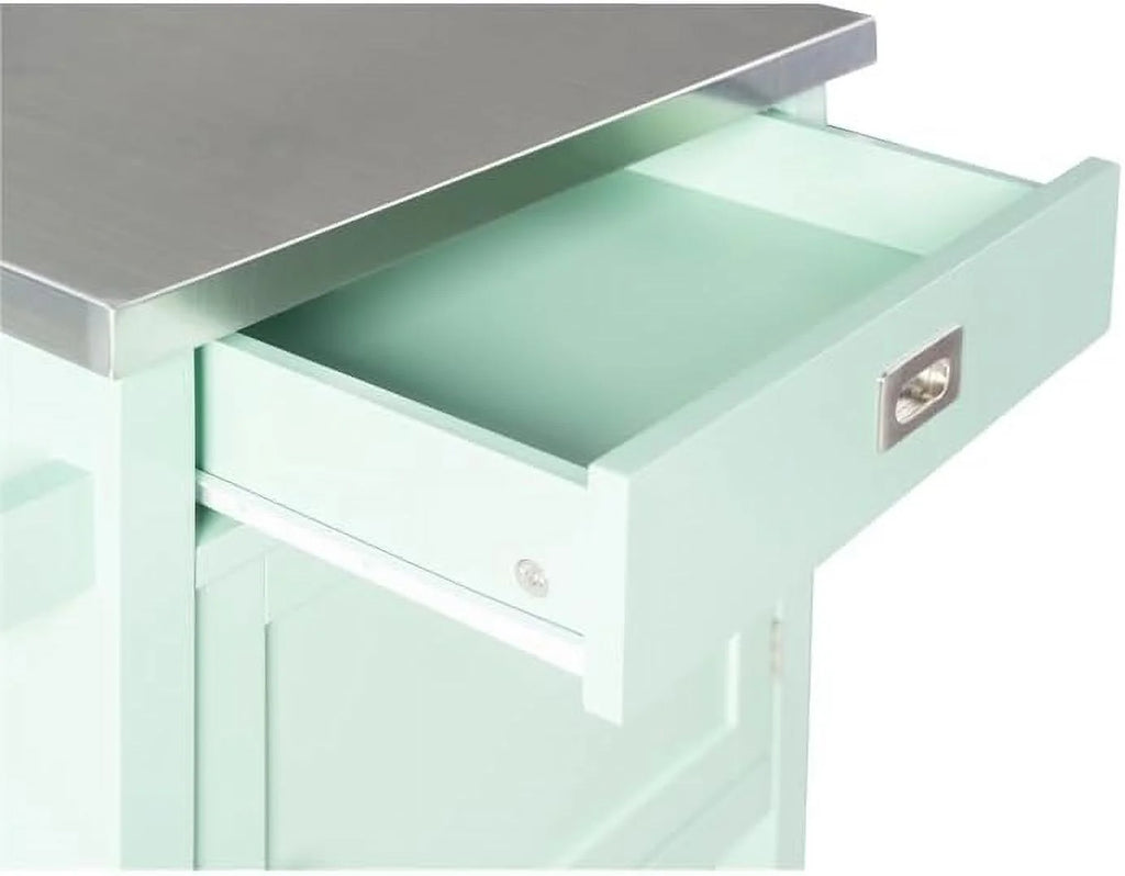 Mint Green Wood Kitchen Cart with Stainless Steel Top L54095
