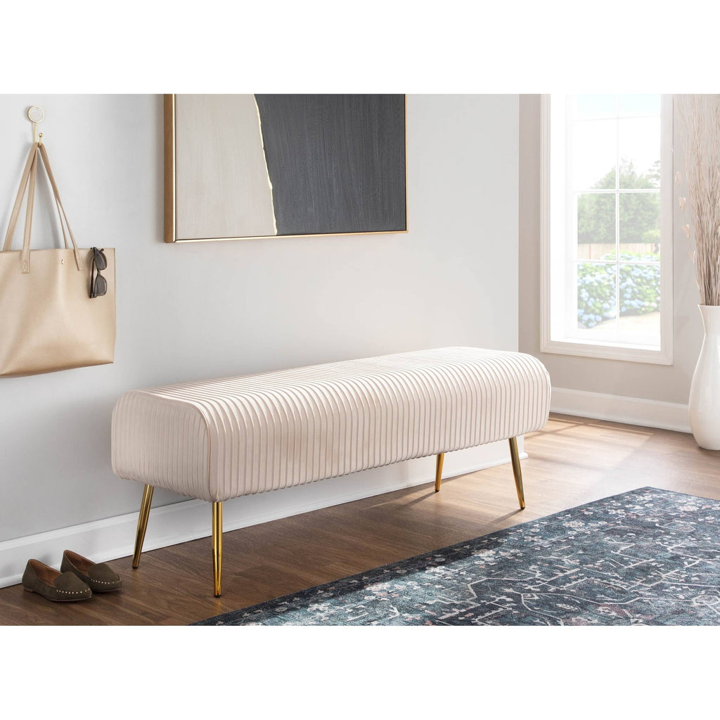 Silver Velvet and Gold Steel Pleated Bench U8512