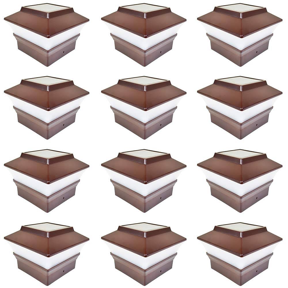 12 Pack Brown Solar LED Post Cap Light A92557
