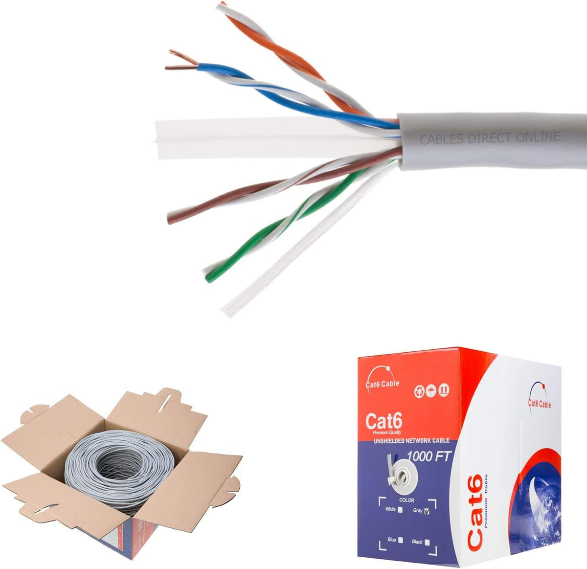 CAT6 1000ft UTP Black Ethernet Solid Cable 23AWG Network Wire D741667