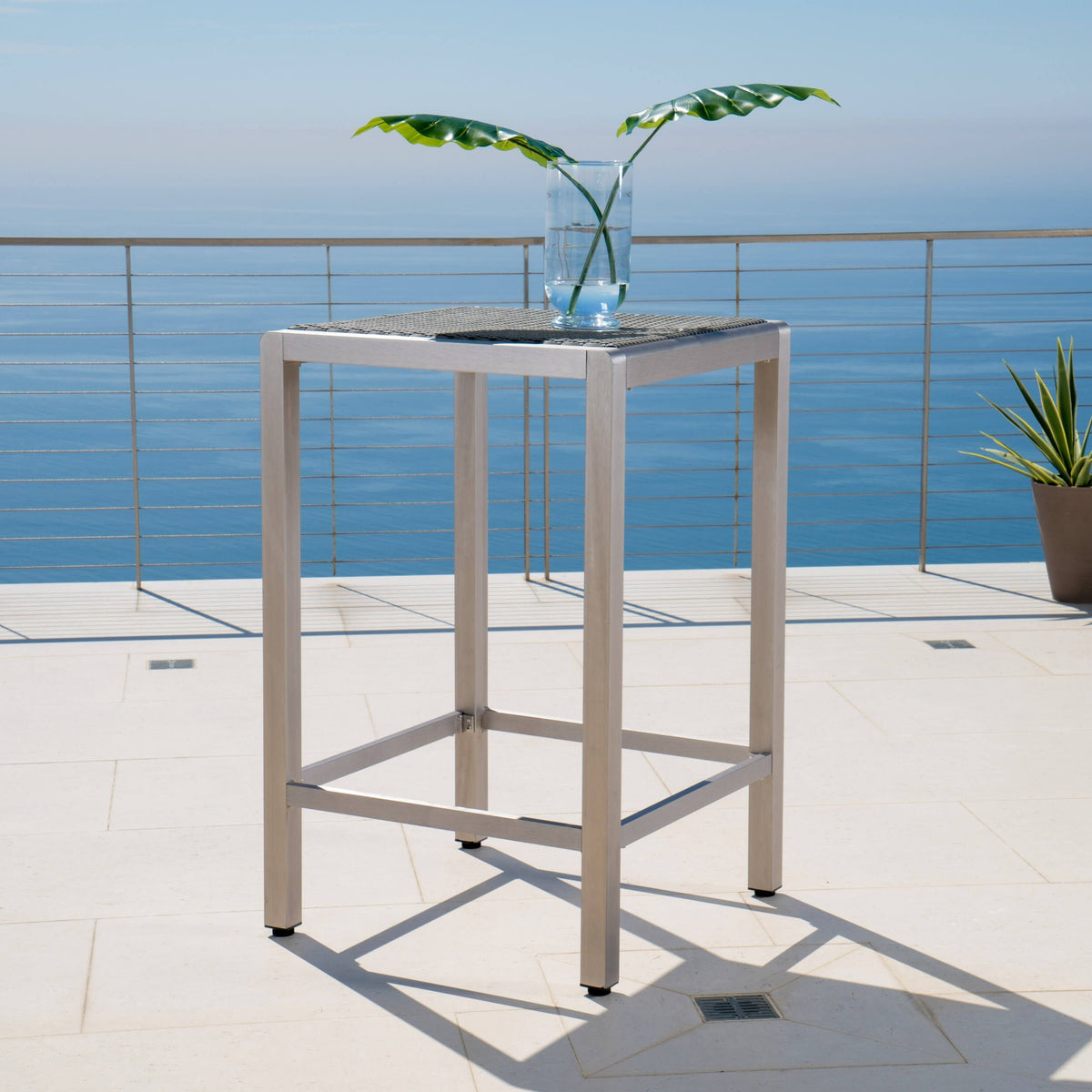 Gray Square Aluminum and Wicker Bar Table F400585