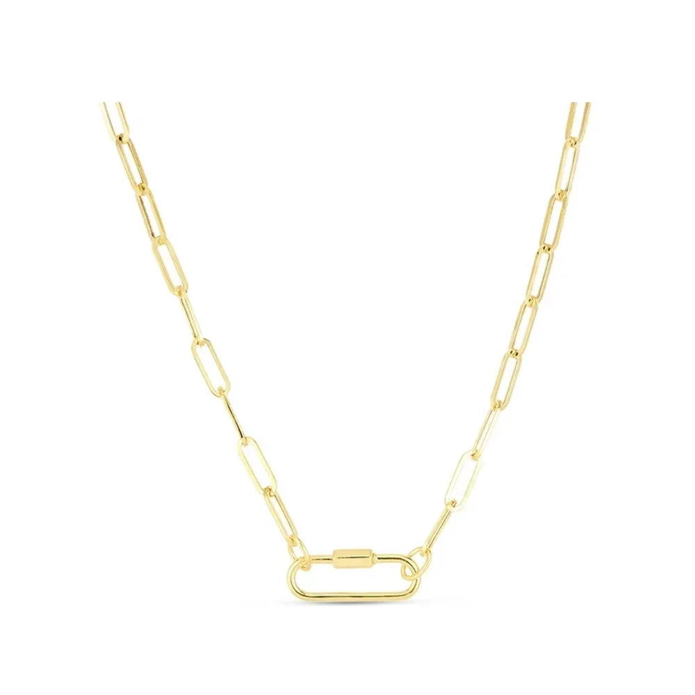 14k Yellow Gold Oval Paperclip Chain Necklace with Carabiner Clasp - 18" X5812