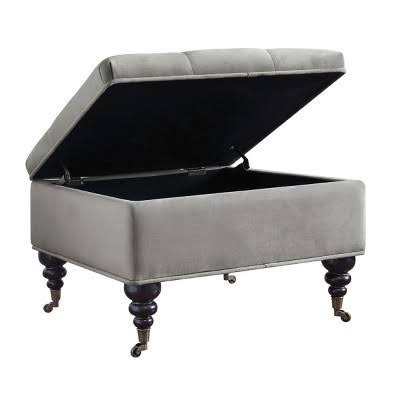 Pearl Gray Tufted Ottoman with Storage and Casters J401