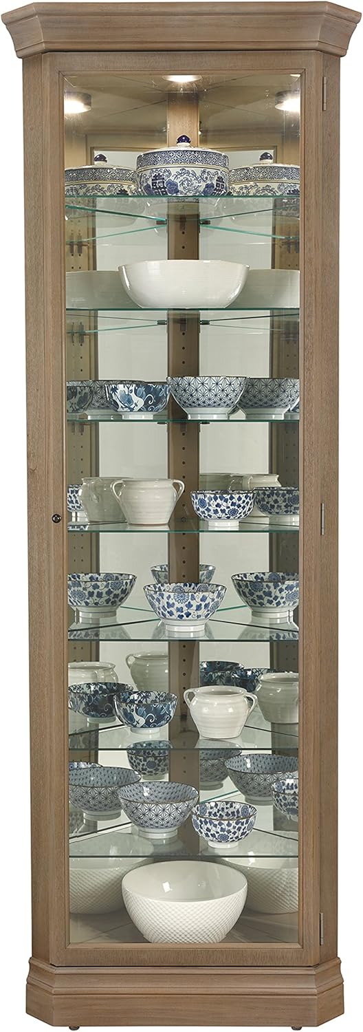 Aged Grey Curio Cabinet with Seven Glass Shelves H730956