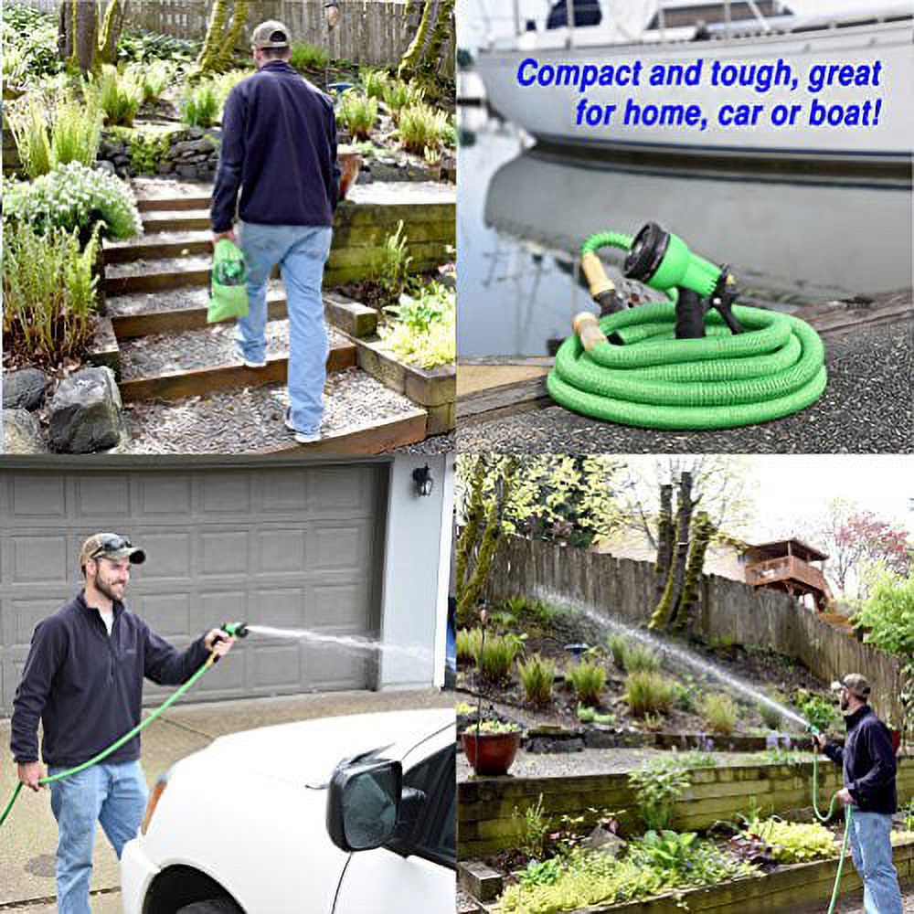 25 Feet Expandable Garden Hose with Brass End and 8 Function Spray Nozzle G636888