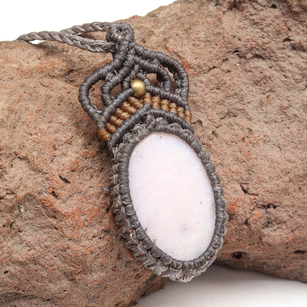 Macrame Pink Opal Gemstone Handmade Necklace F53248