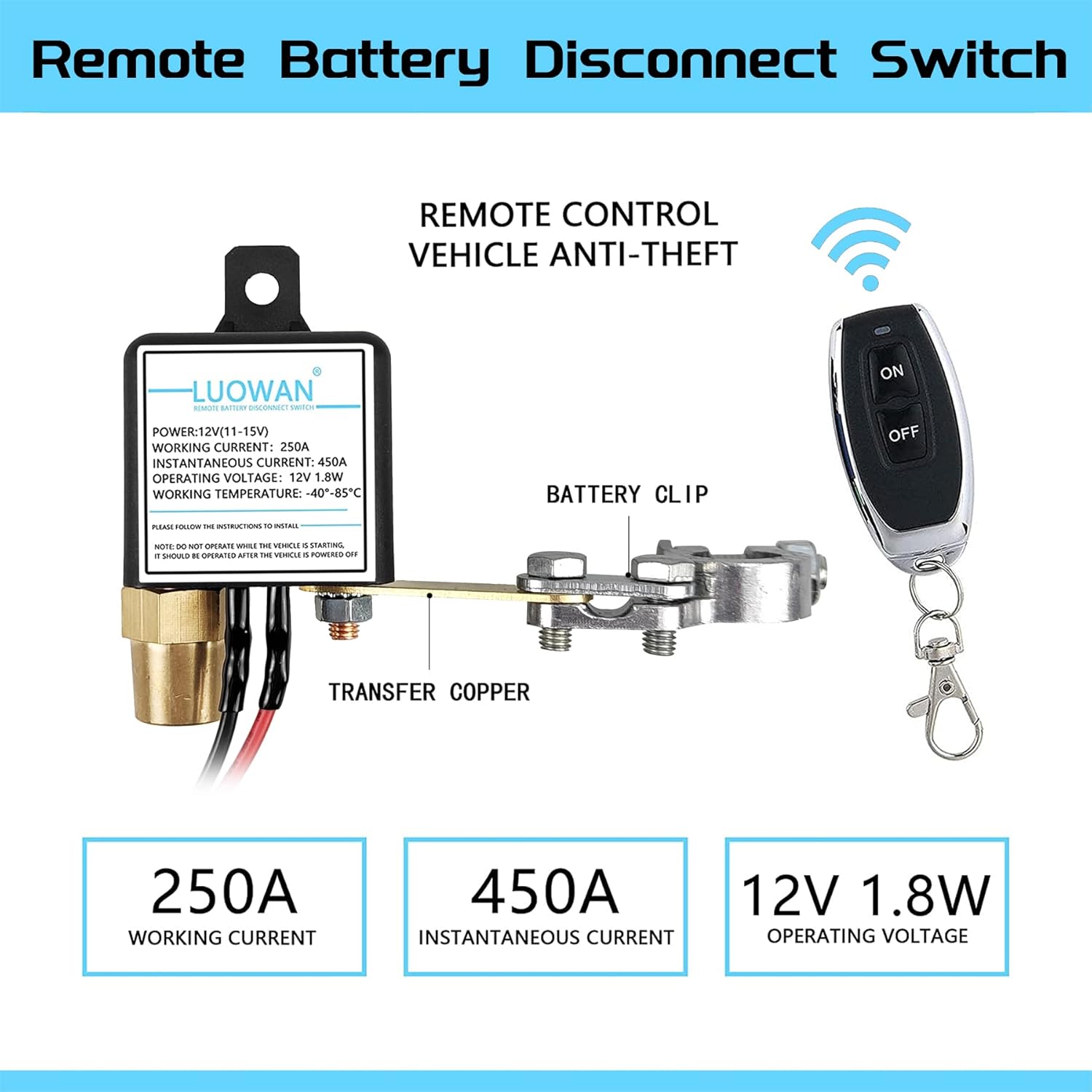DC12V 250A Remote Battery Disconnect Switch Pack of 2 J1626