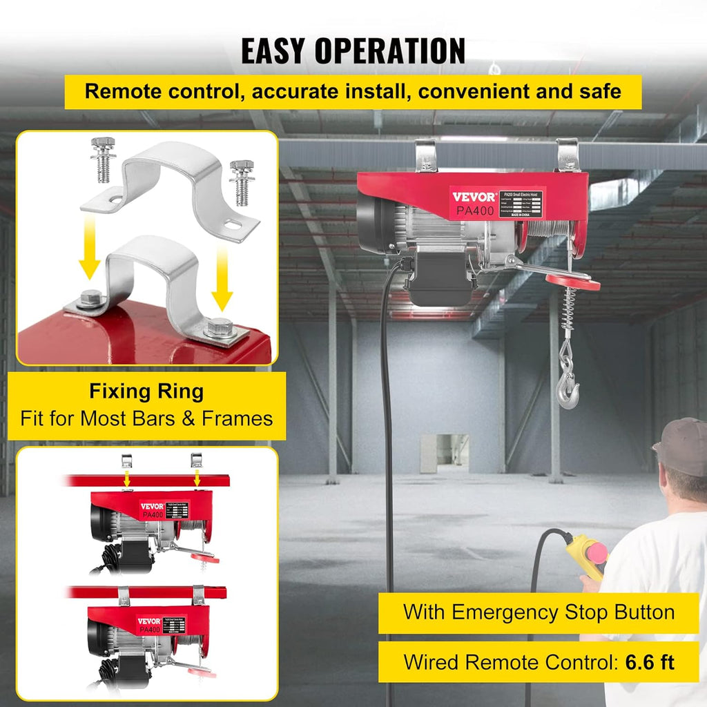 880LBS 110V Electric Hoist with Remote Control Y30118