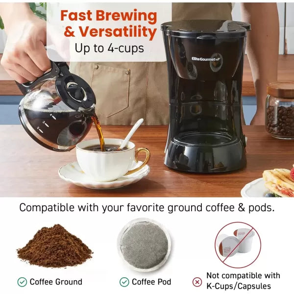 5-Cup Automatic Brew & Drip Coffee Maker with Reusable Filter (Black) C675