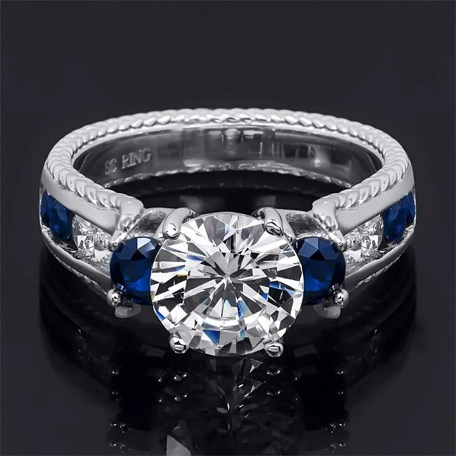 Sterling Silver Blue Sapphire Cubic Zirconia Ring A706531
