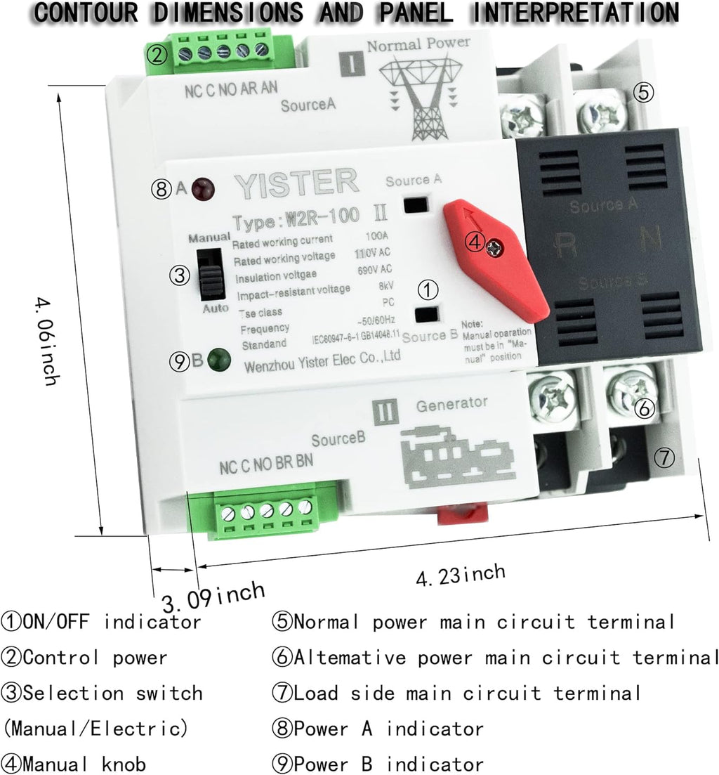 WiFi and RF433 Remote Control Dual Power Automatic Transfer Switch Ats 16-63-100A Rated 220V 240V Din Rail Mounted Controller G33806