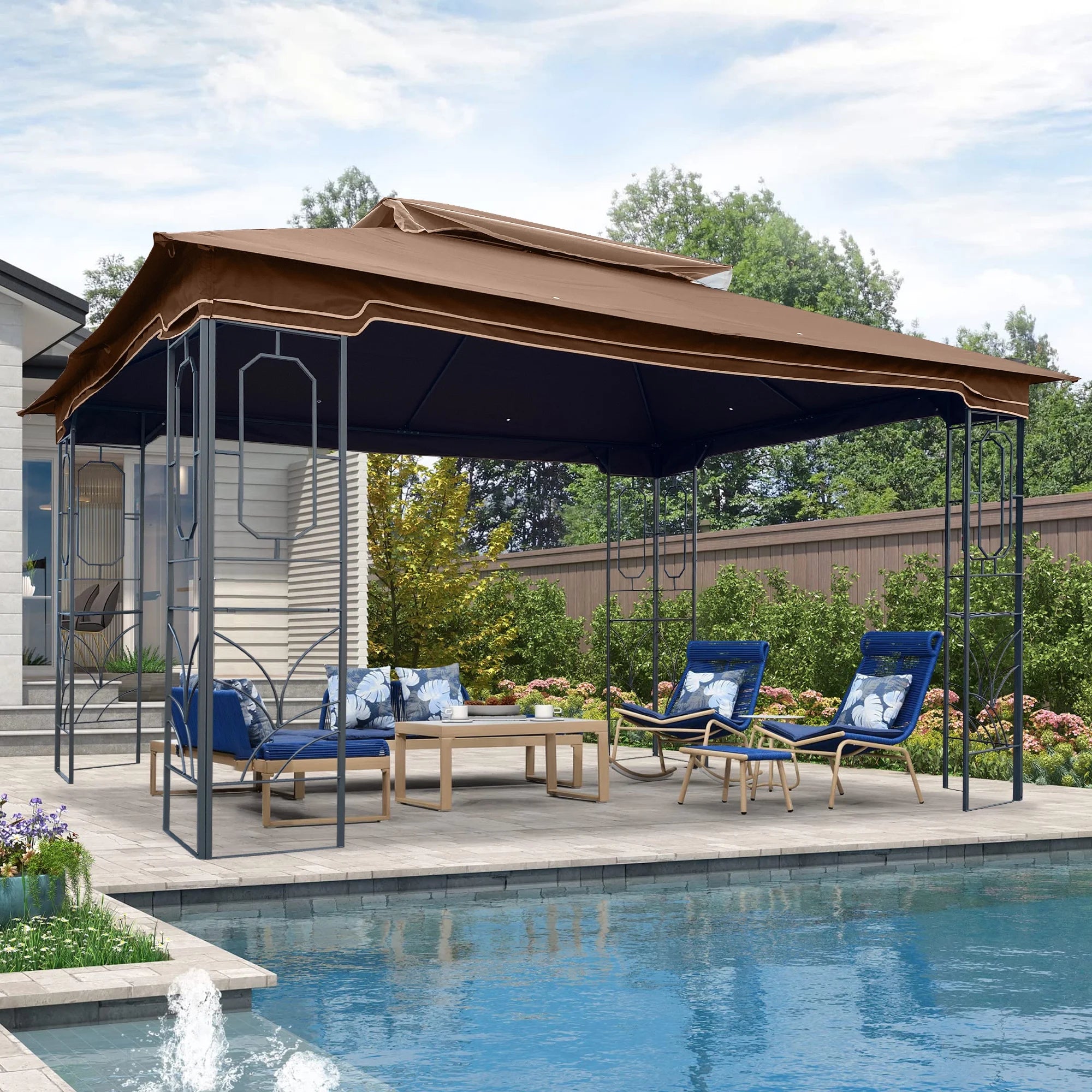 Coffee Top Outdoor Patio Gazebo Canopy Tent With Mosquito Net X2320