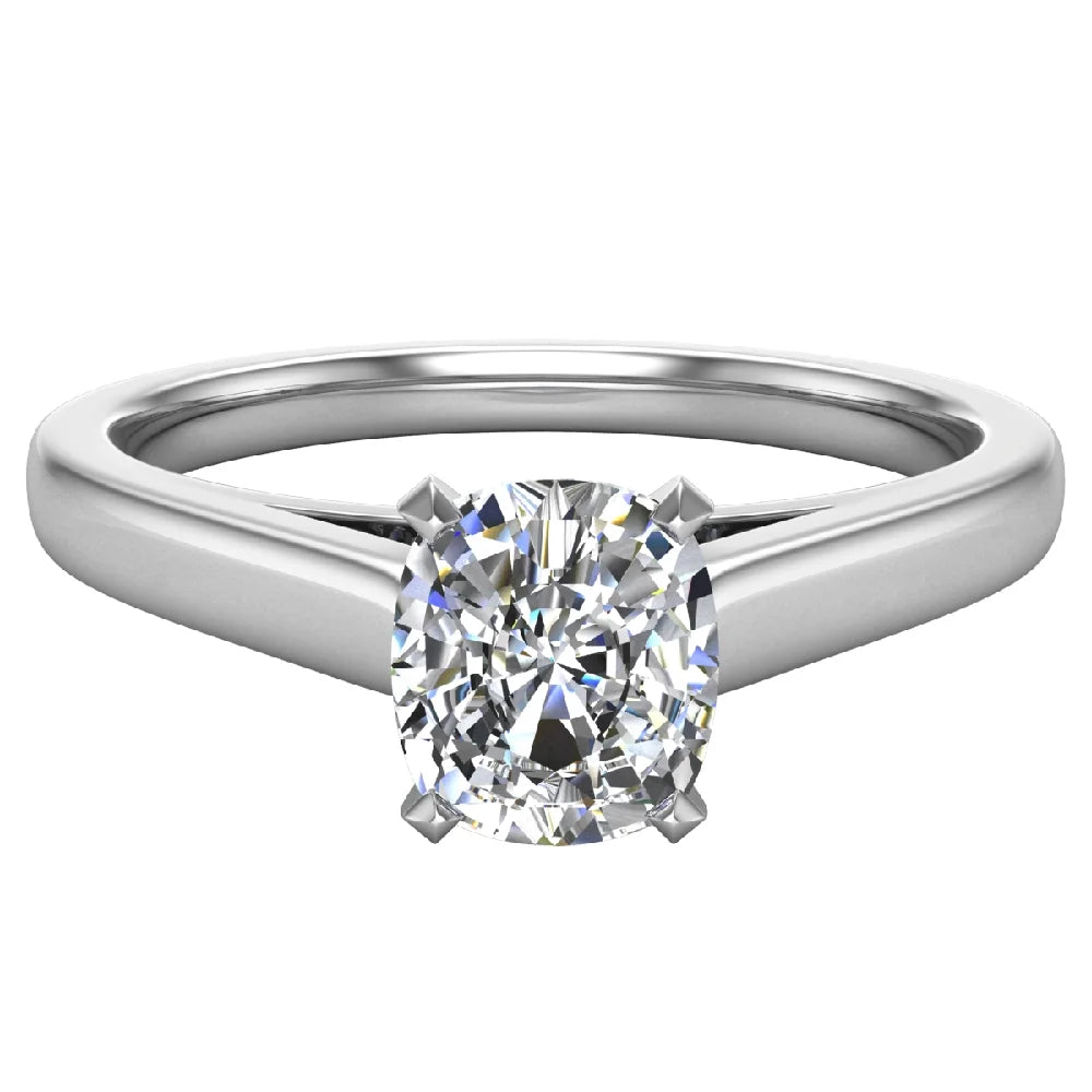 Cushion Solitaire 4-Prong 0.75 Carat 18K White Gold Engagement Ring Q6086