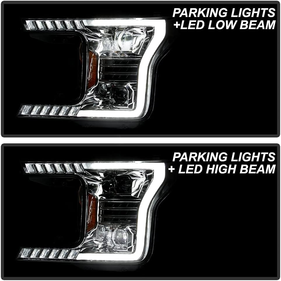 Chrome LED Tube Projector Headlights Set Left+Right H715