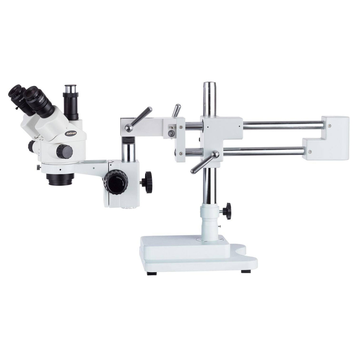 7X-90X Simul-Focal Stereo Zoom Microscope on Dual Arm Boom Stand U601