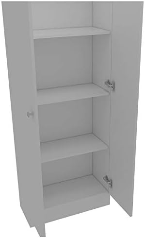 White & Light Oak Kitchen Tall Utility Storage Pantry Cabinet with Metal Handles C7806