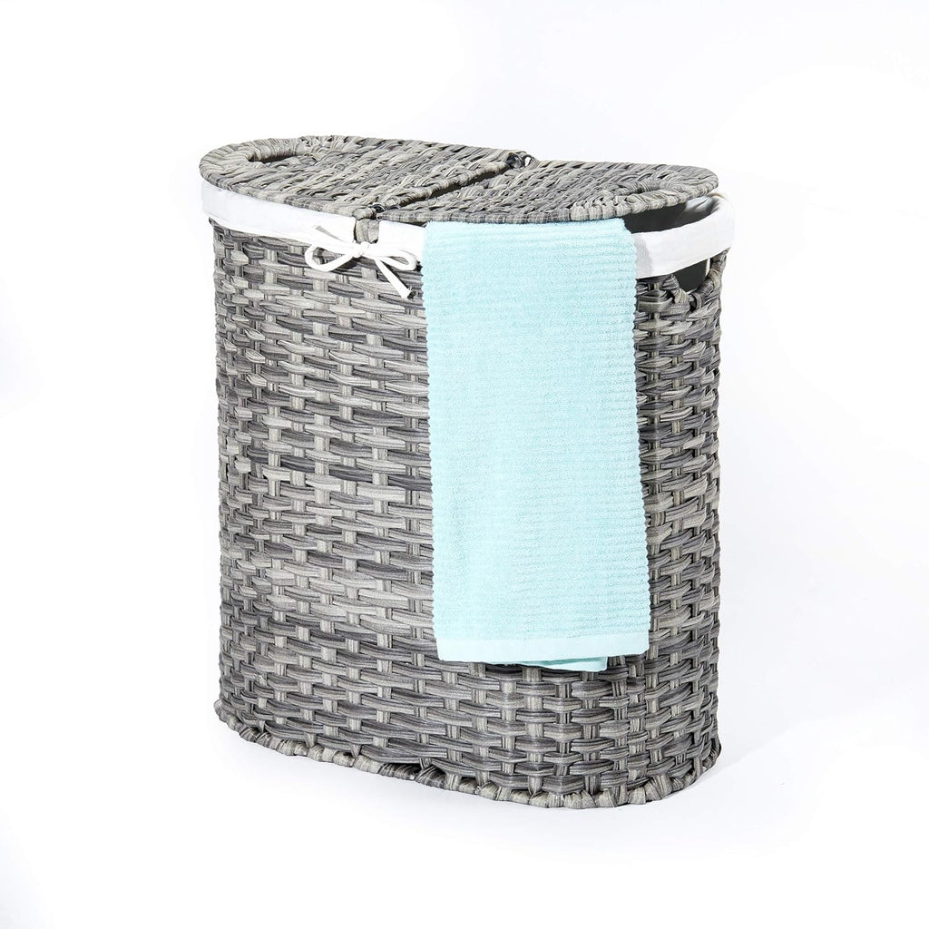Mocha Brown Handwoven Oval Laundry Sorter Hamper Bin Z773001