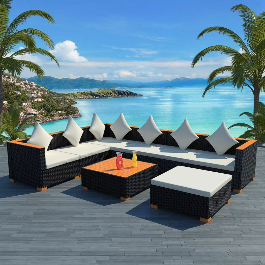 8 Piece Outdoor Poly Rattan Sectional Sofa Set with Ottoman and Coffee Table Z71775