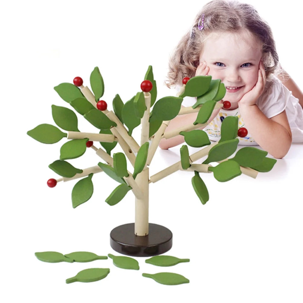 Creative Wooden Tree Blocks with Leaves 3D Building Set Toy J898