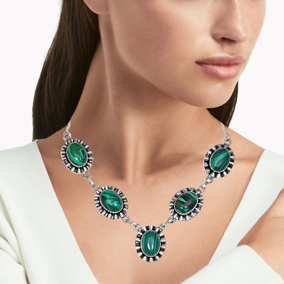 Malachite 925 Silver Necklace 20 in T58168