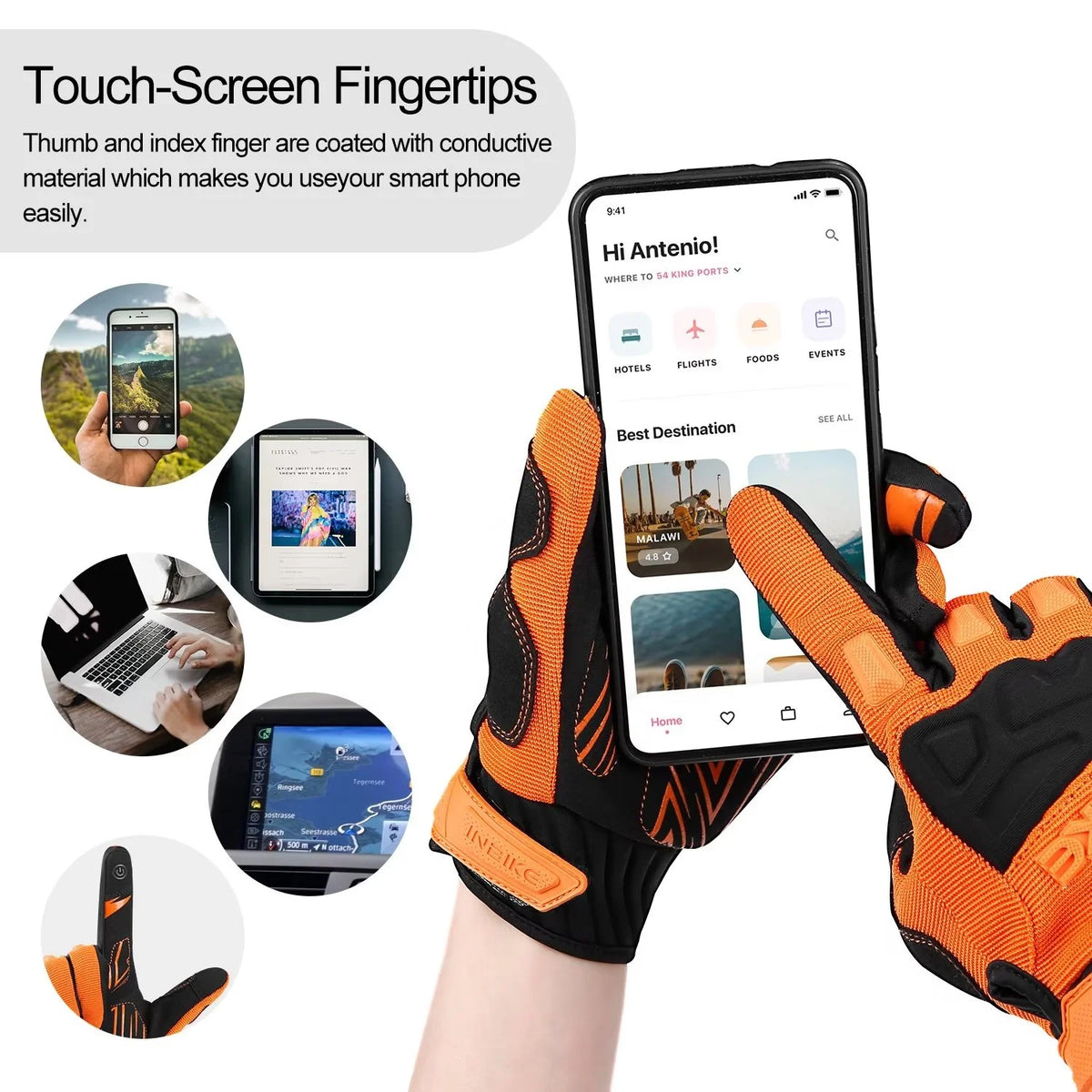 Orange Medium MTB Touchscreen Bike Gloves V7797