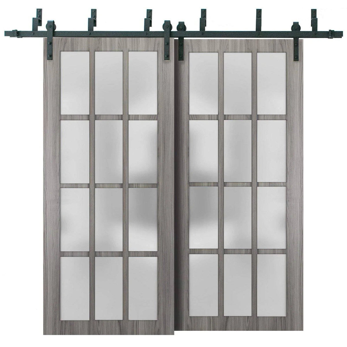 Sliding Barn Door with Hardware, White Silk with Frosted Glass, 6.6ft Rail Set P698