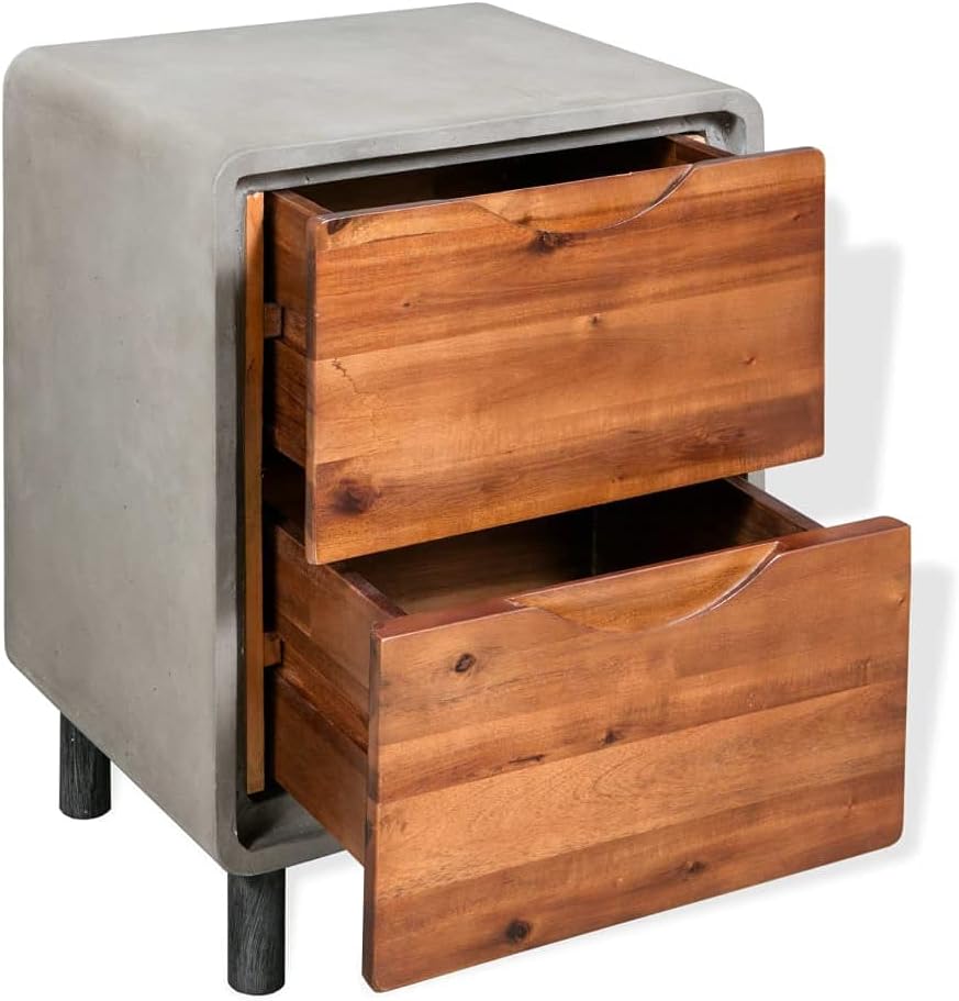 Solid Acacia Wood Nightstand with 2 Drawers P8825
