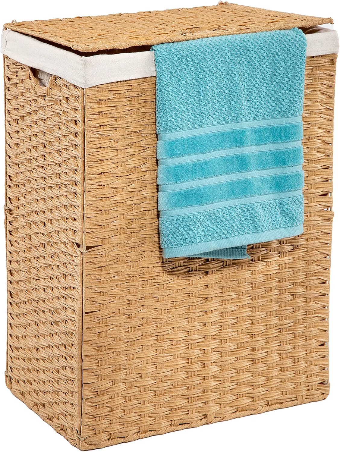 Mocha Brown Handwoven Oval Laundry Sorter Hamper Bin Z773001
