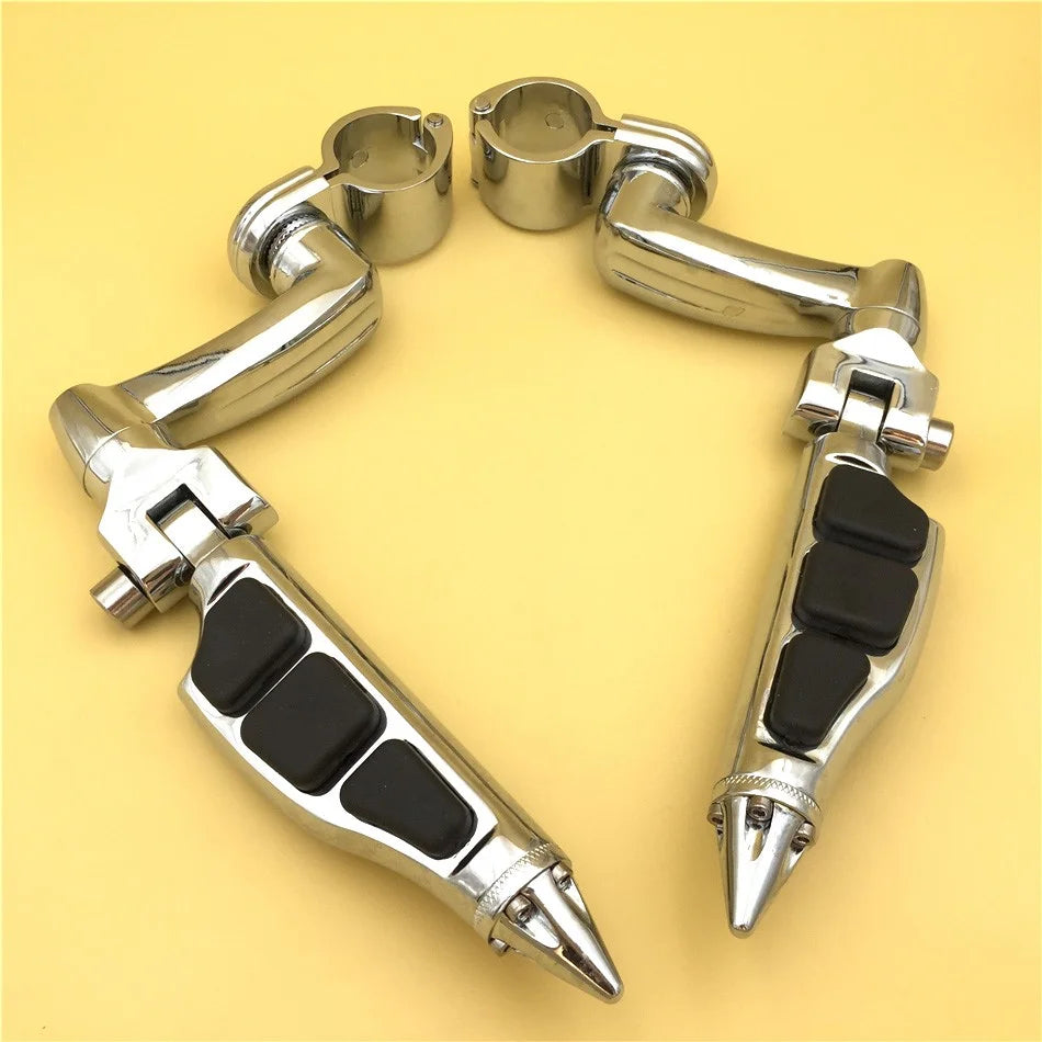 Chrome Peg Mounting Kit with Stiletto Shape Foot Peg Footrest for 25mm Front Engine Guard Frame Tube K969