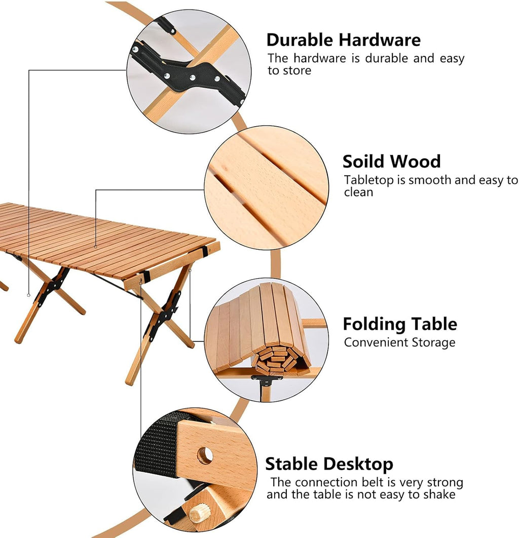 4ft Folding Portable Wooden Camping Table with Carry Bag N582